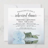Light Dusty Blue Roos Wedding Rehearsal & Dinner Kaart (Voorkant)
