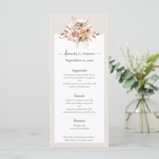 Light Earth Tone Bloemen Rustiek Boho Trouwmenu Programma (Staand voorkant)