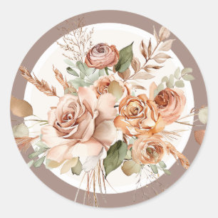 Light Earth Tone Floral Rustic Boho Waterverf Ronde Sticker