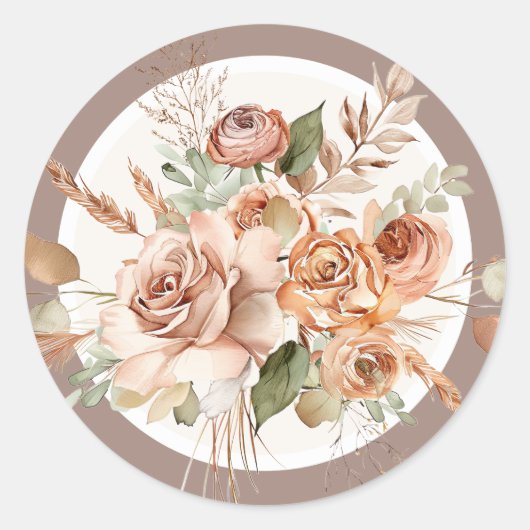 Light Earth Tone Floral Rustic Boho Waterverf Ronde Sticker (Voorkant)