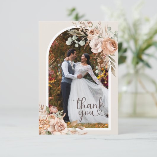 Light Earth Tone Rustieke Boho Bloemen Huwelijk Bedankkaart (Staand voorkant)