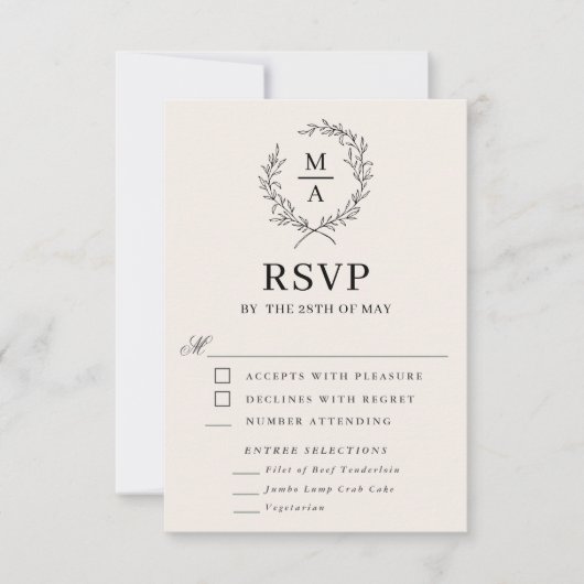 Light Ecru Simple Elegant Monogram RSVP en Medium (Voorkant)