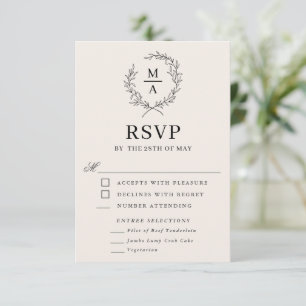 Light Ecru Simple Elegant Monogram RSVP en Medium Kaartje