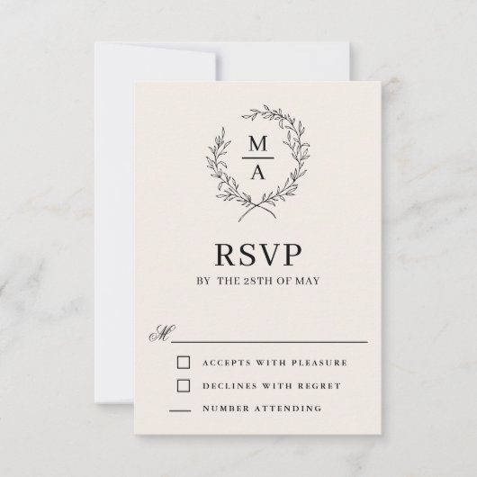 Light Ecru Simple Elegant Monogram RSVP Kaartje (Voorkant)