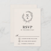 Light Ecru Simple Elegant Monogram RSVP Kaartje (Voorkant / Achterkant)