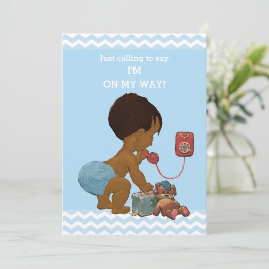 Light Ethnic Boy op Phone Baby shower Chevrons Kaart (Staand voorkant)