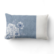 Light Flowers Denim Pillow