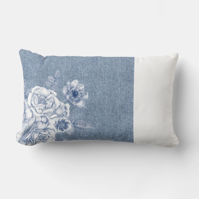 Light Flowers Denim Pillow Kussen (Voorkant)