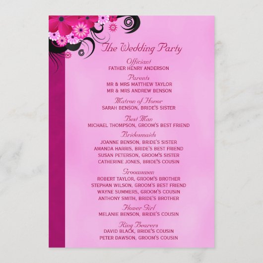 Light Fuchsia Floral Flat Wedding Programme Modèle (Dos)