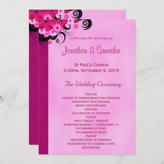 Light Fuchsia Floral Flat Wedding Programme Modèle (Devant / Derrière)
