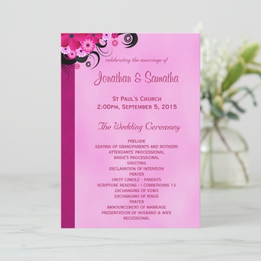 Light Fuchsia Floral Flat Wedding Programme Modèle (Debout devant)
