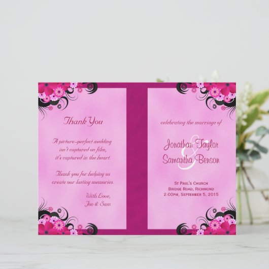 Light Fuchsia Floral Wedding Program Sjablonen (Staand voorkant)