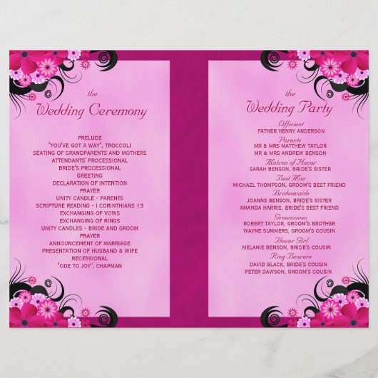 Light Fuchsia Floral Wedding Program Sjablonen (Achterkant)