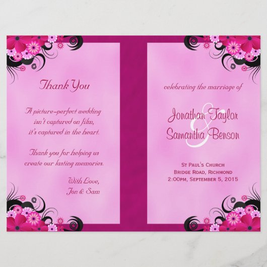 Light Fuchsia Floral Wedding Programme Modèles (Devant)