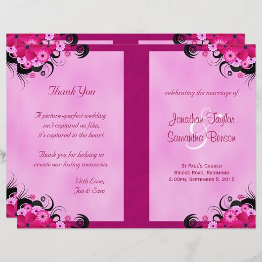 Light Fuchsia Floral Wedding Programme Modèles (Devant / Derrière)