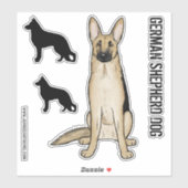 Light German Shepherd Cartoon Dog en Silhouettes Sticker (Vel)