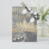 Light Gold Silver met kroon diamanten blauwe parti Kaart (Staand voorkant)