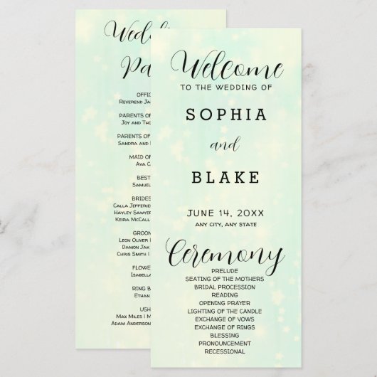 Light Green and White Modern Wedding Programme (Voorkant / Achterkant)
