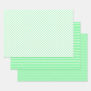 Light Green and White Stripes Chevron Polka Dots Inpakpapier Vel