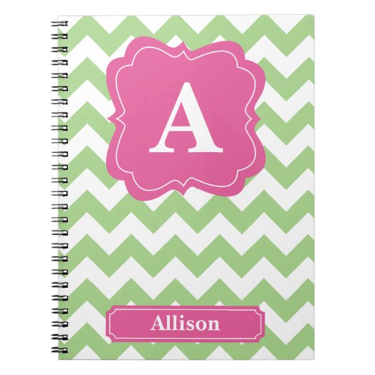 Light Green Chevron Monogram Notitieboek (Voorkant)