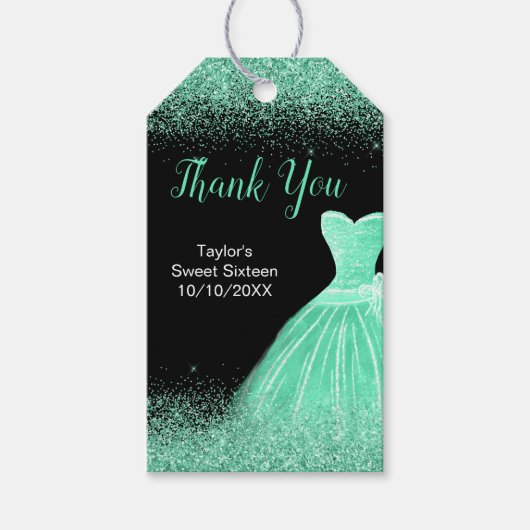 Light Green Dress Faux Glitter Sweet 16 Birthday Cadeaulabel (Voorkant)