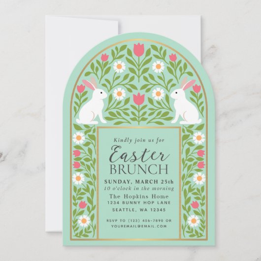 Light Green Folk Art Easter Brunch Arch Invitation (Devant)
