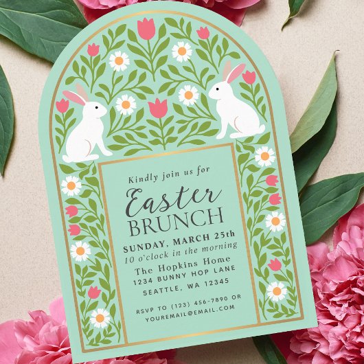 Light Green Folk Art Easter Brunch Arch Invitation Kaart