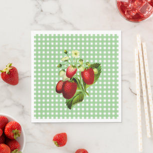 Light Green Gingham & Strawberries Paper Napkin Servet