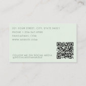 Light Green Girly Day Spa Salon Initials QR Code Visitekaartje (Achterkant)