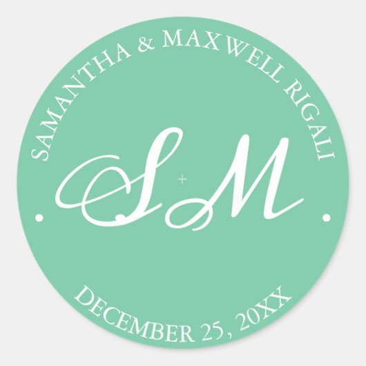 Light Green Monogram Wedding Favor Sticker (Voorkant)
