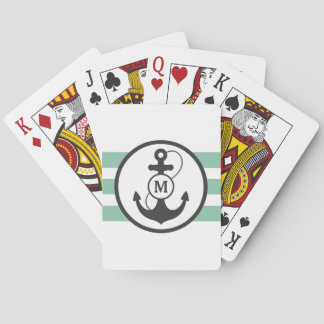 Light Green Nautical Anchor Monogram Pokerkaarten