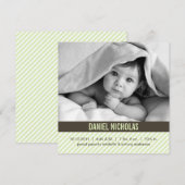 Light Green Pinstripes Baby Birth Announding Aankondiging (Voorkant / Achterkant)