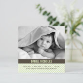 Light Green Pinstripes Baby Birth Announding Aankondiging (Staand voorkant)