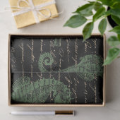 Light Green Seapaarden op Black Decoupage Tissuepapier (Geschenk)