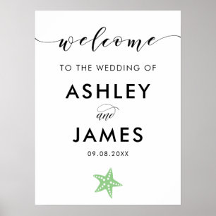 Light Green Starfish Weddenschap Welkomstteken Poster