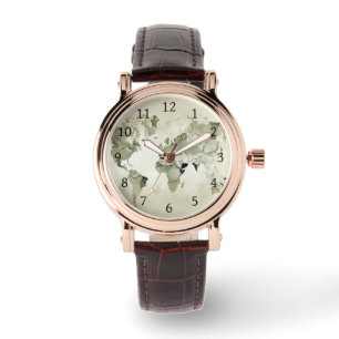 Light Green Wereldkaart Design 123 Horloge