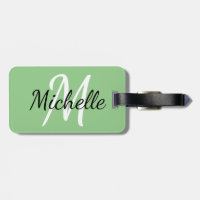 Light Green & White Custom Monogram Bagagelabel