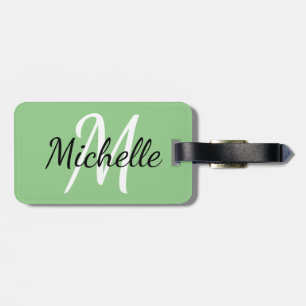 Light Green & White Custom Monogram Bagagelabel
