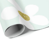 Light Green White Simple Daisy Gold Cadeaupapier (Rol Hoek)