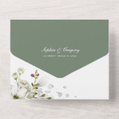 Light Greenery | Floral White Calligraphic Wedding All In One Uitnodiging (Achterkant)
