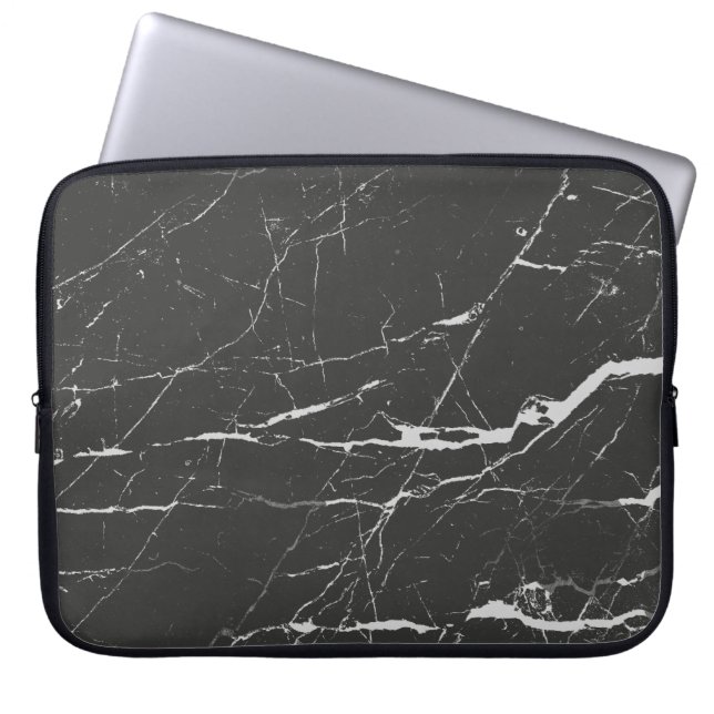 Light Grey and Black Marble Stone Pattern Laptop Sleeve (Voorkant)