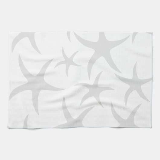Light Grey and White Starfish Pattern. Theedoek (Horizontaal)