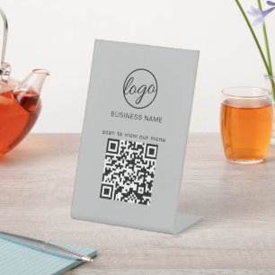 Light Grey Business Logo Restaurant Menu QR-code Reclamebord Met Voetstuk