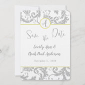 Light Grey Damask Bight Yellow Weduwuitnodiging Kaart (Voorkant)