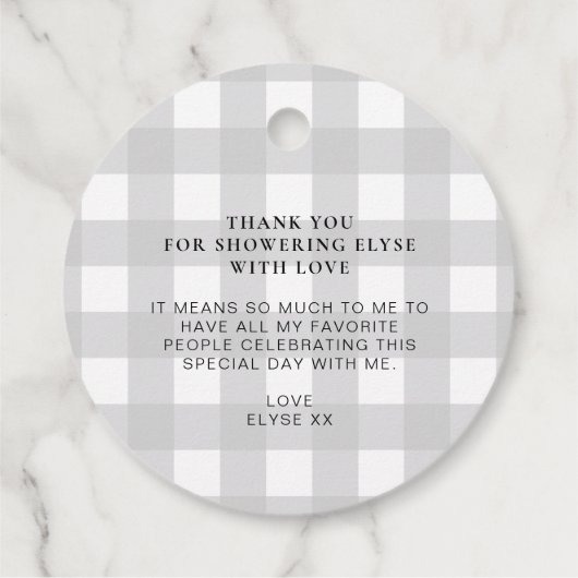 Light Grey Gingham Dank u voor het ronde Label (Achterkant)
