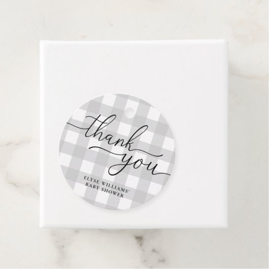 Light Grey Gingham Dank u voor het ronde Label (In situ)