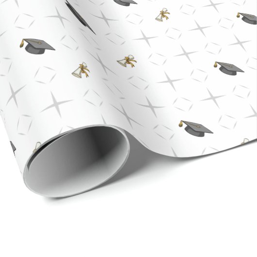 Light Grey Graduation Caps and Diploma Pattern Cadeaupapier (Rol Hoek)