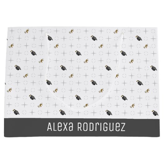 Light Grey Graduation Caps and Diploma Pattern Groot Cadeauzakje (Voorkant)
