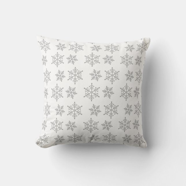 Light Grey Snowflake Pattern op White Sierkussen (Voorkant)