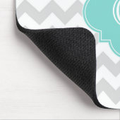 Light Grey White Chevron Aqua Quatrefoil Monogram Muismat (Hoek)
